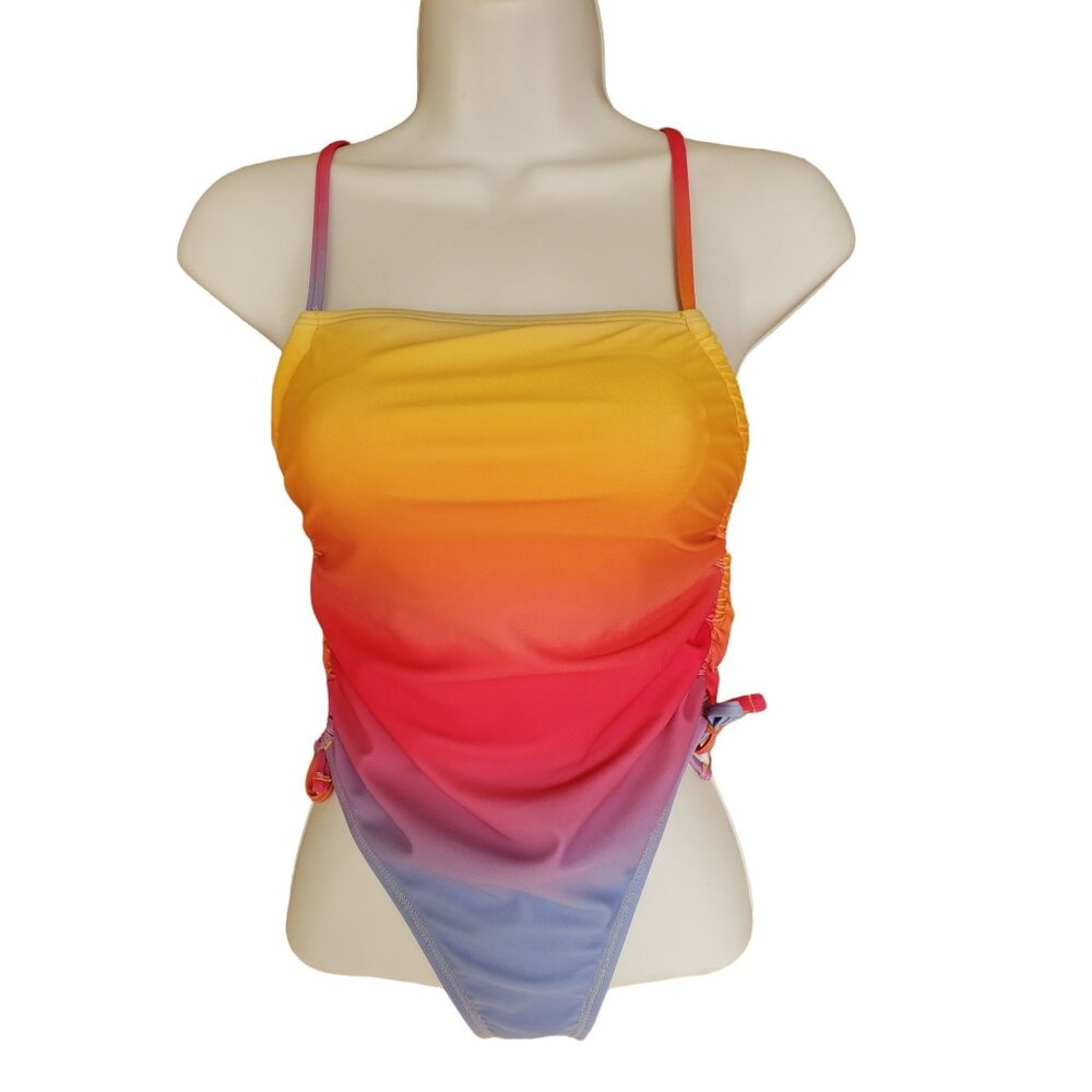 Girls M One-Piece Swimsuit Rainbow Gradient Adjustable Straps Size 8-10 Beach